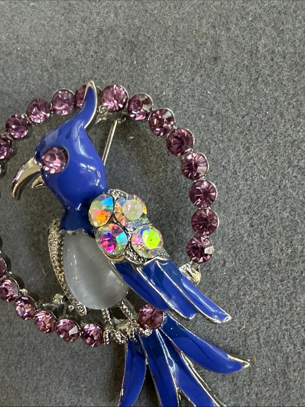 Vintage Blue Parrot Crystal Brooch Pin